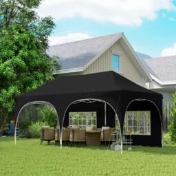 Rackhams 3 x 6m Pop Up Gazebo with Sides, Peak Top Garden Party Tent Marquee - Black - thumbnail 1