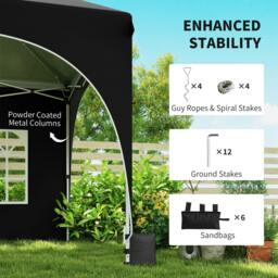 Rackhams 3 x 6m Pop Up Gazebo with Sides, Peak Top Garden Party Tent Marquee - Black - thumbnail 5