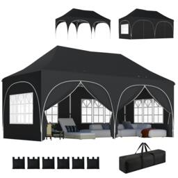Rackhams 3 x 6m Pop Up Gazebo with Sides, Peak Top Garden Party Tent Marquee - Black - thumbnail 2