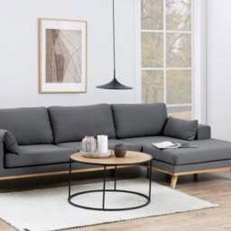 Rackhams Seaford Black Metal Round Coffee Table with Oak Top - 1 - Black and Natural - Brown - thumbnail 3