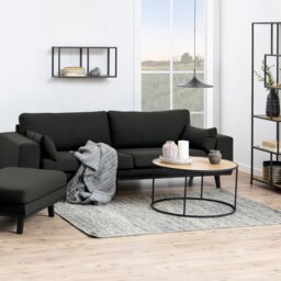 Rackhams Seaford Black Metal Round Coffee Table with Oak Top - 1 - Black and Natural - Brown - thumbnail 5