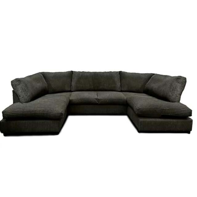 Rackhams Preston U Shaped Jumbo Cord Full Back Corner Sofa - Black - image 1