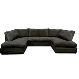 Rackhams Preston U Shaped Jumbo Cord Full Back Corner Sofa - Black - thumbnail 1