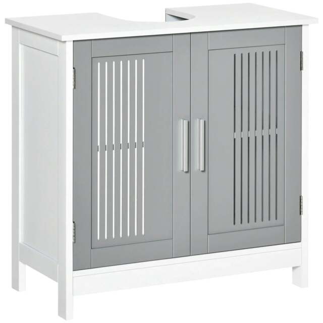Rackhams Modern Under Sink Cabinet with 2 Doors, Bathroom Vanity Unit, Pedestal Under Sink Design, Storage Cupboard with Adjustable Shelves, Grey - image 1
