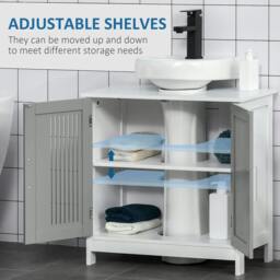 Rackhams Modern Under Sink Cabinet with 2 Doors, Bathroom Vanity Unit, Pedestal Under Sink Design, Storage Cupboard with Adjustable Shelves, Grey - thumbnail 5