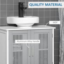 Rackhams Modern Under Sink Cabinet with 2 Doors, Bathroom Vanity Unit, Pedestal Under Sink Design, Storage Cupboard with Adjustable Shelves, Grey - thumbnail 6