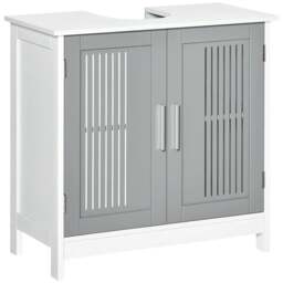 Rackhams Modern Under Sink Cabinet with 2 Doors, Bathroom Vanity Unit, Pedestal Under Sink Design, Storage Cupboard with Adjustable Shelves, Grey - thumbnail 1