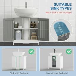 Rackhams Modern Under Sink Cabinet with 2 Doors, Bathroom Vanity Unit, Pedestal Under Sink Design, Storage Cupboard with Adjustable Shelves, Grey - thumbnail 4