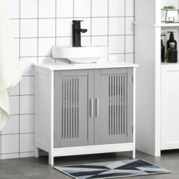 Rackhams Modern Under Sink Cabinet with 2 Doors, Bathroom Vanity Unit, Pedestal Under Sink Design, Storage Cupboard with Adjustable Shelves, Grey - thumbnail 2