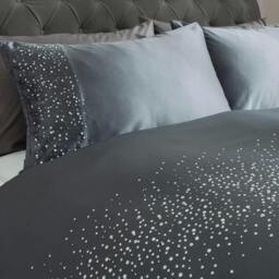 Rackhams Luxury Hotel Quality Diamonte Embellished Duvet Cover with Pillowcases - Charcoal - Super King (220cm x 260cm) - thumbnail 3