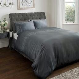 Rackhams Luxury Hotel Quality Diamonte Embellished Duvet Cover with Pillowcases - Charcoal - Super King (220cm x 260cm) - thumbnail 2