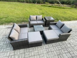 Rackhams Outdoor Lounge Sofa Set - Dark Grey Mixed PE Wicker Rattan Garden Furniture with Square Coffee Table & 2 Big Footstools - thumbnail 1