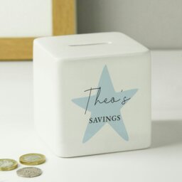 Rackhams Personalised Blue Star Ceramic Square Money Box - thumbnail 2