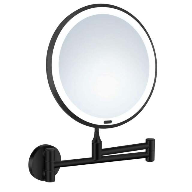 Rackhams Matt Black LED Mirror (200mm) Wall Mounted Swing Arm 7x Magnification Bathroom Makeup or Shaving Mirror