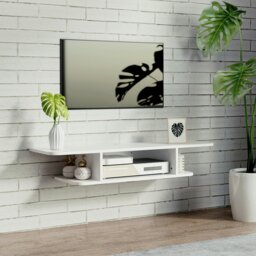 Rackhams Wall Mounted TV  Stand Entertainment Unit with Storage Shelf, Black - White