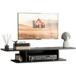 Rackhams Wall Mounted TV  Stand Entertainment Unit with Storage Shelf, Black - White - thumbnail 3