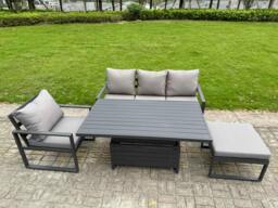 Rackhams 5 Seater Aluminium Garden Furniture Set with Adjustable Rising Dining Table, Footstool - Dark Grey - thumbnail 2