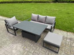 Rackhams 5 Seater Aluminium Garden Furniture Set with Adjustable Rising Dining Table, Footstool - Dark Grey - thumbnail 1