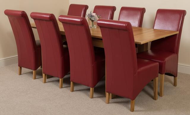 Rackhams Richmond Medium Oak Extendable Dining Table with Montana Leather Chairs - 8 chairs - Burgundy - image 1