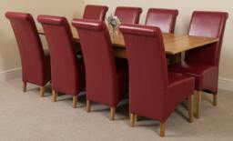 Rackhams Richmond Medium Oak Extendable Dining Table with Montana Leather Chairs - 8 chairs - Burgundy