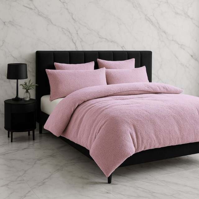 Rackhams Teddy Bear Fleece Duvet Cover & Pillow Case Set - Single - Pink - image 1
