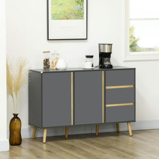 Rackhams Sideboard Kitchen Cupboard w/ Adjustable Shelves, Double Doors Dark Grey - image 1
