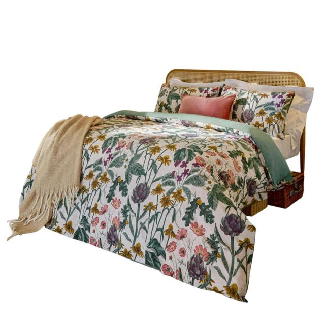 Rackhams Florapedia Reversible Floral Duvet Cover Set - Oatmeal - King/Super King - Oatmeal - 100% Polyester - image 1