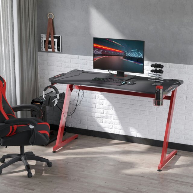 Rackhams Gaming Desk with Gamepad Holder Cup Holder Headphone Hook - Black, Red - image 1