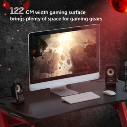 Rackhams Gaming Desk with Gamepad Holder Cup Holder Headphone Hook - Black, Red - thumbnail 5