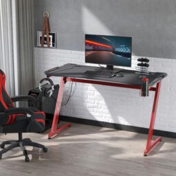 Rackhams Gaming Desk with Gamepad Holder Cup Holder Headphone Hook - Black, Red