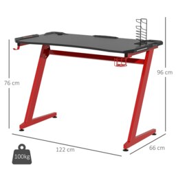 Rackhams Gaming Desk with Gamepad Holder Cup Holder Headphone Hook - Black, Red - thumbnail 4
