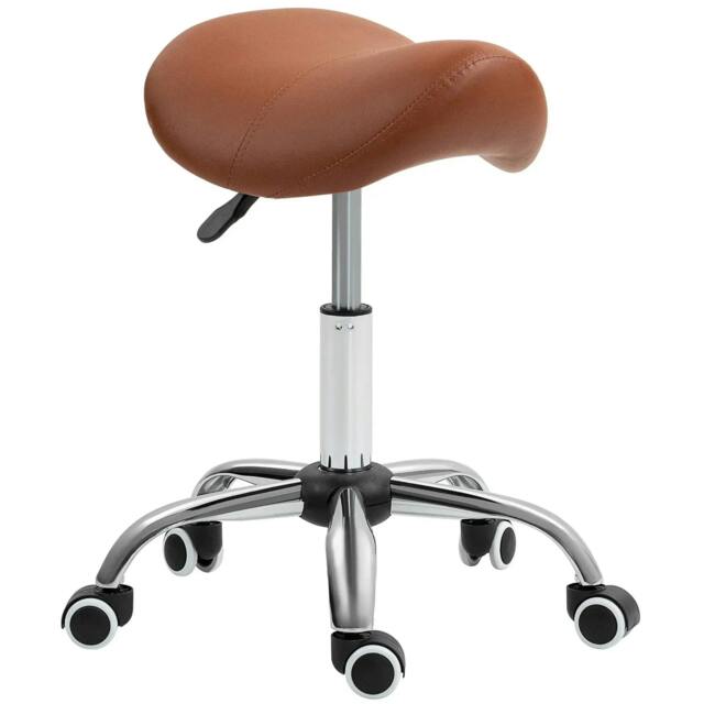Rackhams Saddle Stool, Height Adjustable Salon Chair for Massage Spa, Faux Leather, Brown