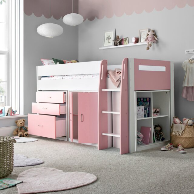 Rackhams Lacy Pink Storage Mid Sleeper Bed - Bed And Memory Mattress - image 1
