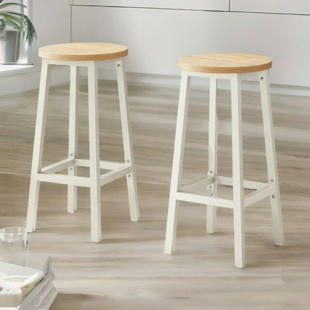 Rackhams Set of 2 Bar Stools With Metal Frame Beige - image 1