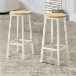 Rackhams Set of 2 Bar Stools With Metal Frame Beige - thumbnail 5