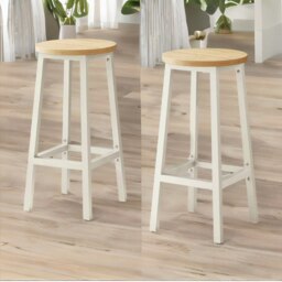 Rackhams Set of 2 Bar Stools With Metal Frame Beige - thumbnail 4