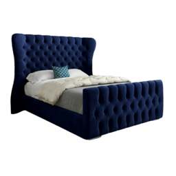 Rackhams Parma Wide Curved Winged Upholstered Soft Velvet Bed Frame - Blue - Blue - Small double - thumbnail 5