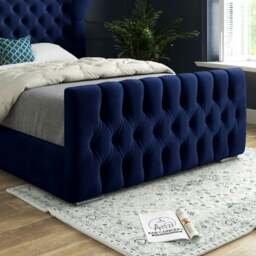 Rackhams Parma Wide Curved Winged Upholstered Soft Velvet Bed Frame - Blue - Blue - Small double - thumbnail 3