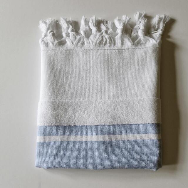 Rackhams Luna Cotton Hammam Hand Towel - Blue on White - image 1