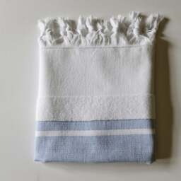 Rackhams Luna Cotton Hammam Hand Towel - Blue on White - thumbnail 6