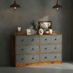 Rackhams Modern Wooden Chest of 6 Drawers Bedroom Storage Cabinet Bedside Table Unit - Wood - Grey - thumbnail 2