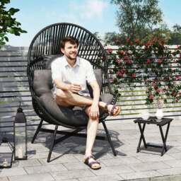 Rackhams Standing Rattan Garden Egg Chair with Headrest - Charcoal Grey