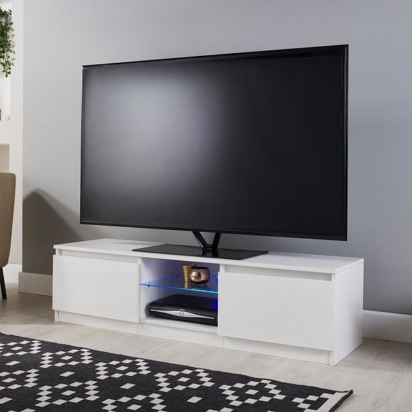 Rackhams Modern TV Stand Cabinet Black 140cm Matt Gloss Suitable for 42-65 Inch TV's - White