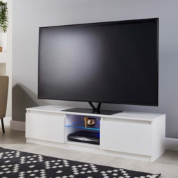 Rackhams Modern TV Stand Cabinet Black 140cm Matt Gloss Suitable for 42-65 Inch TV's - White - thumbnail 3