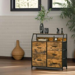 Rackhams Industrial Rustic Brown Chest With 5 Fabric Drawers - thumbnail 3
