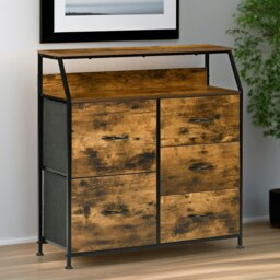 Rackhams Industrial Rustic Brown Chest With 5 Fabric Drawers - thumbnail 6