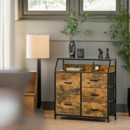 Rackhams Industrial Rustic Brown Chest With 5 Fabric Drawers - thumbnail 2