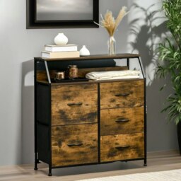 Rackhams Industrial Rustic Brown Chest With 5 Fabric Drawers - thumbnail 5