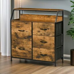 Rackhams Industrial Rustic Brown Chest With 5 Fabric Drawers - thumbnail 4