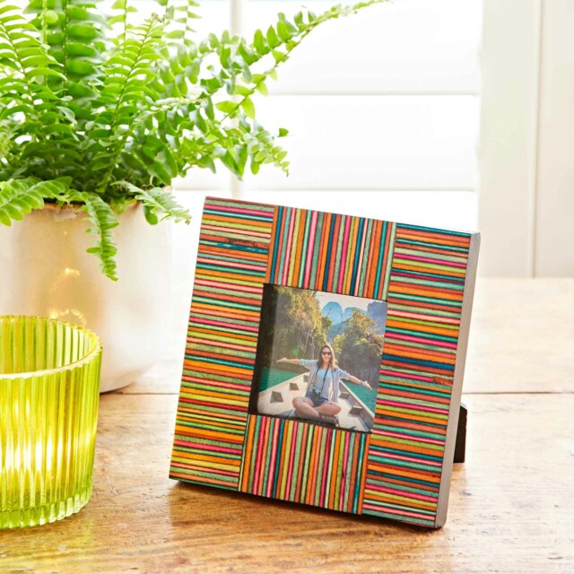 "Rackhams Dhari Multicoloured Stripe Papri Wood Photo Frame - 3"" x 3""" - image 1